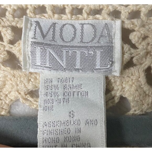 Vtg Moda Int'l Beige Boho Crochet Cardigan Sweater 100% Cotton Women Medium - Picture 2 of 5
